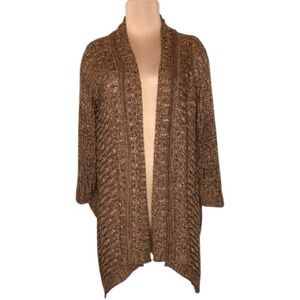 a.n.a. | Brown & Metallic Gold Knit Waterfall Cardigan Sweater L